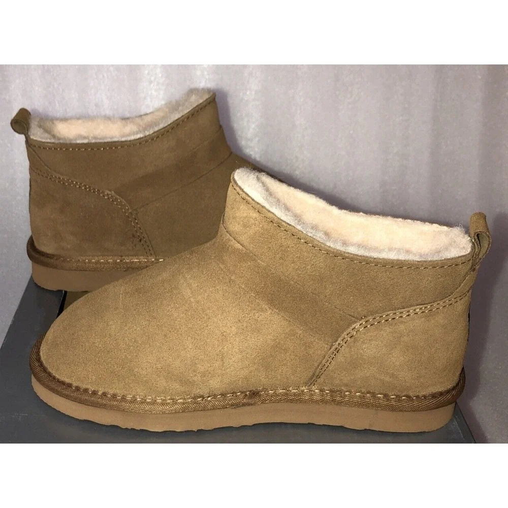 Pawz Bearpaw Amy Ankle Boots Youth Girls Size 10 Brown Genuine Suede Wool Lining